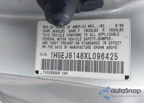 1999 Honda Civic Ex z USA, uszkodzony, nr VIN 1HGEJ8148XL096425